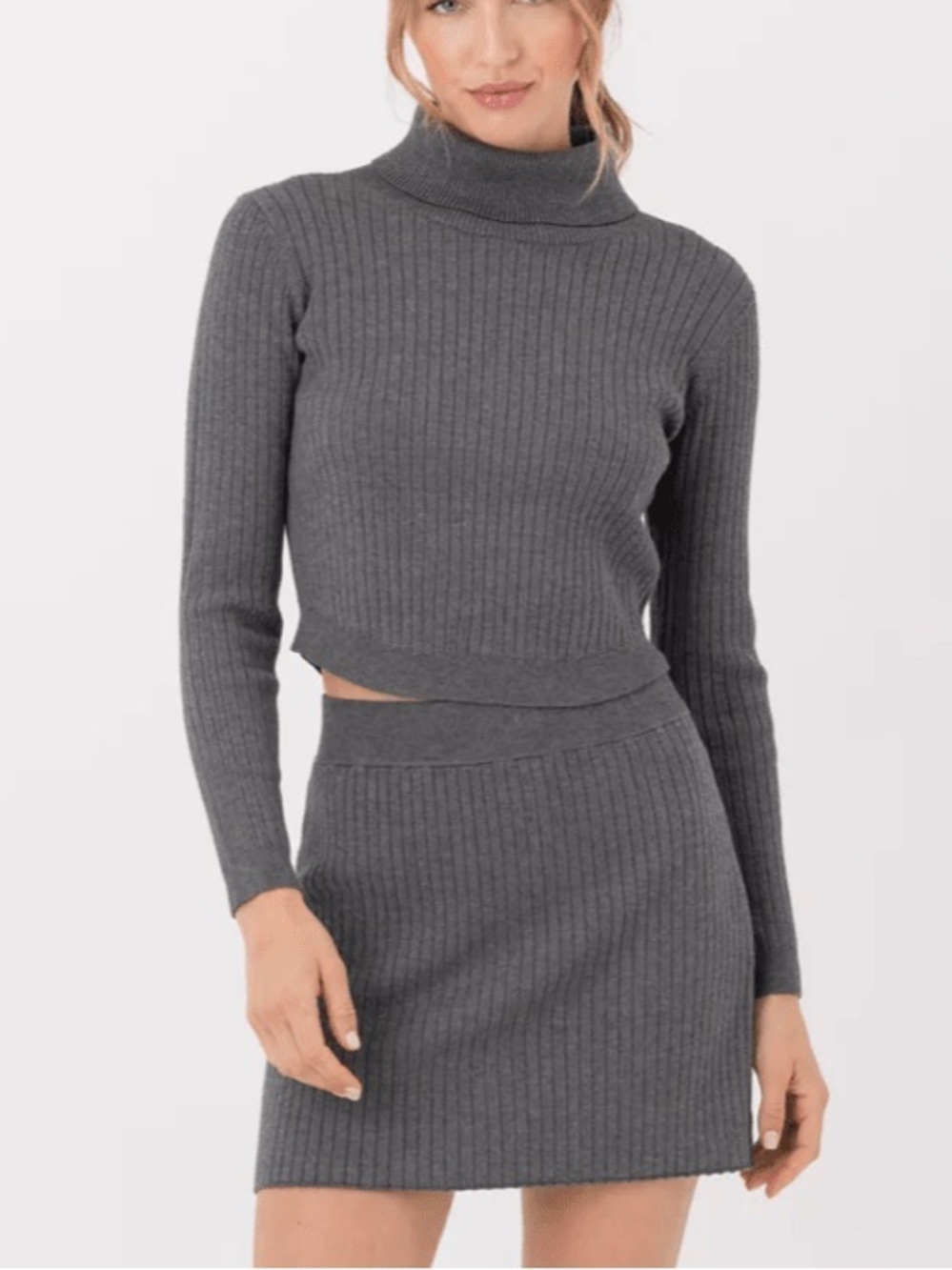 Sundays Cali Sweater + Stuart Ribbed Knit Mini Skirt in Platinum